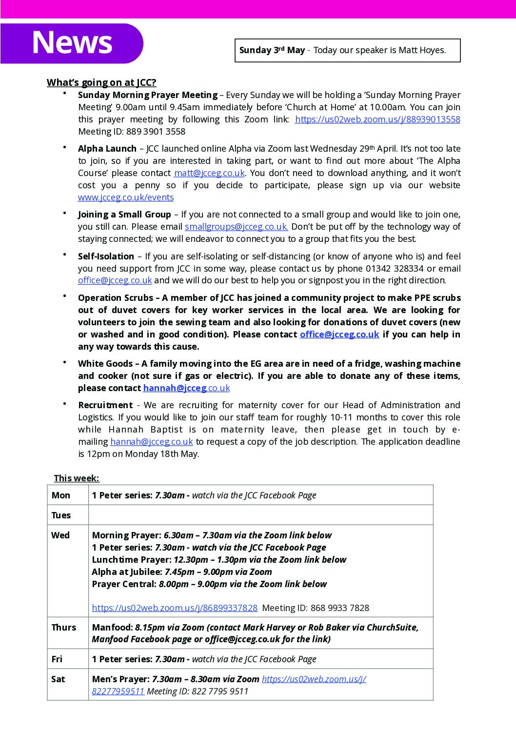 news sheet 03.5 Jubilee Community Church, East Grinstead